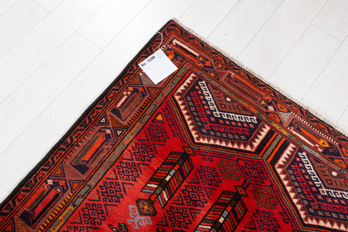 Vintage Red Layered Tribal Medallion Hand-Knotted Area Rug – 6' 6" x 4' 0" (197 x 123 cm)
