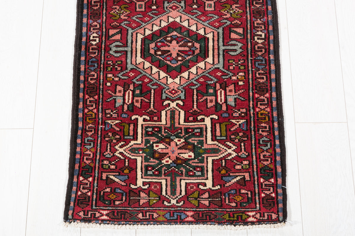 Vintage Red Geometric Runner Rug – 5' 6" x 2' 0" (168 x 60 cm)
