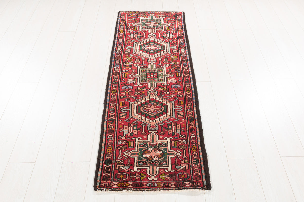 Vintage Red Geometric Runner Rug – 5' 6" x 2' 0" (168 x 60 cm)