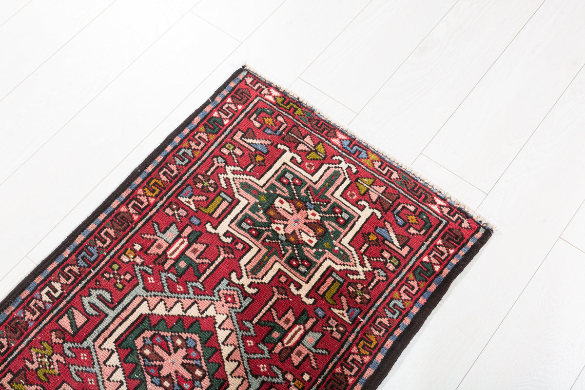 Vintage Red Geometric Runner Rug – 5' 6" x 2' 0" (168 x 60 cm)