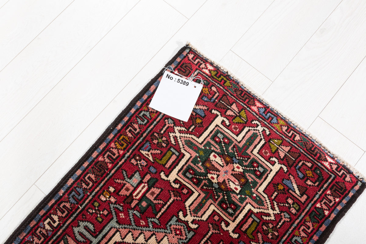 Vintage Red Geometric Runner Rug – 5' 6" x 2' 0" (168 x 60 cm)