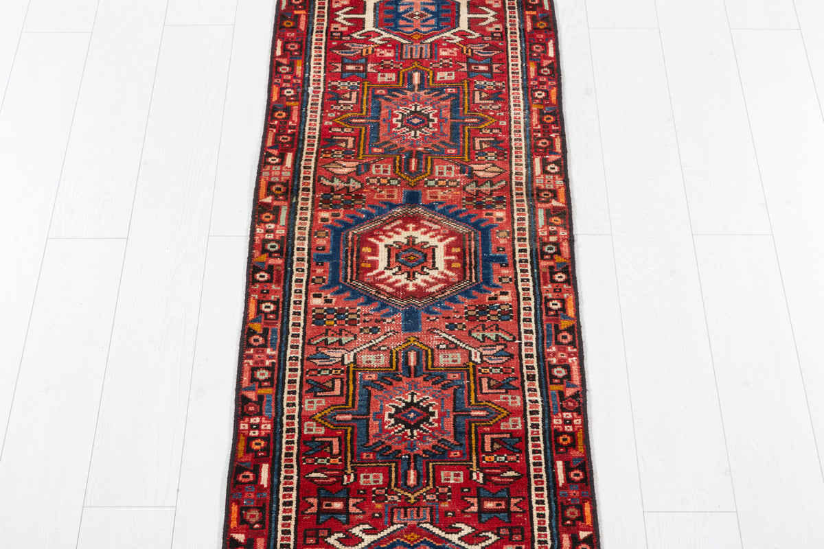 Antique Distressed Extra-Narrow Long Runner Rug, Red – 12' 5" x 1' 11" (378 x 58 cm)