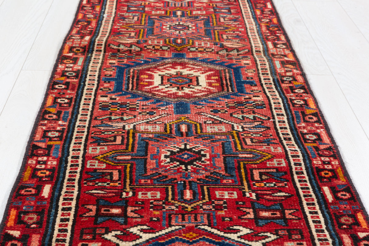 Antique Distressed Extra-Narrow Long Runner Rug, Red – 12' 5" x 1' 11" (378 x 58 cm)