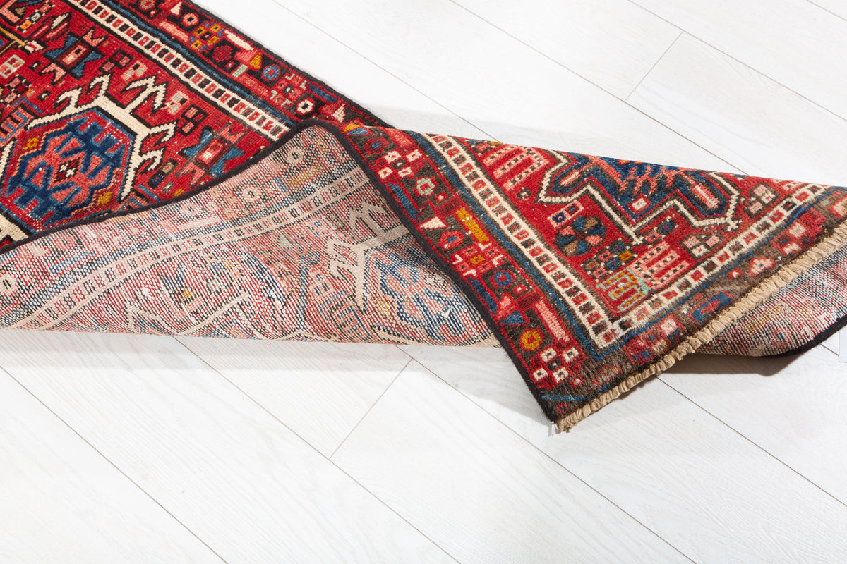 Antique Distressed Extra-Narrow Long Runner Rug, Red – 12' 5" x 1' 11" (378 x 58 cm)