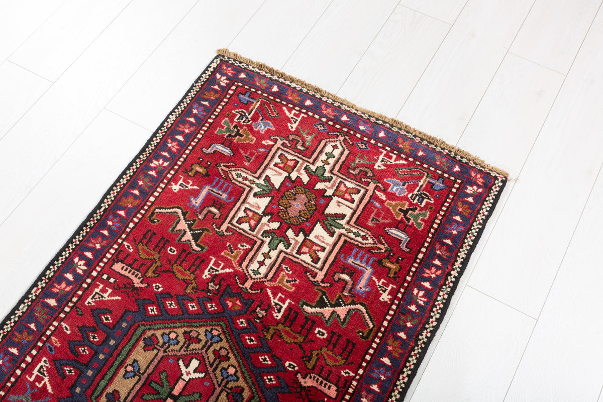 Vintage Geometric Medallion Narrow Runner Rug, Red – 10' 6" x 2' 5" (319 x 74 cm)