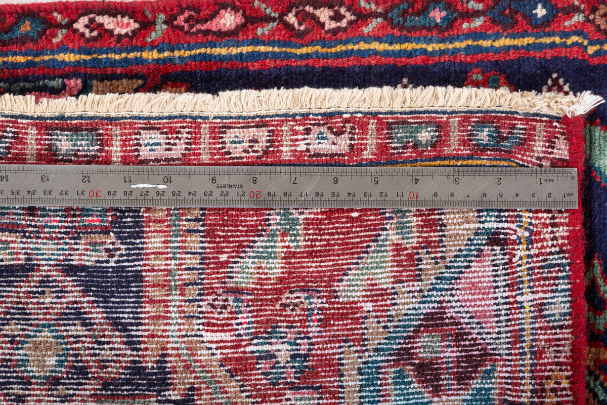 Vintage Geometric Medallion Narrow Runner Rug, Navy Blue – 8' 7" x 2' 5" (262 x 74 cm)