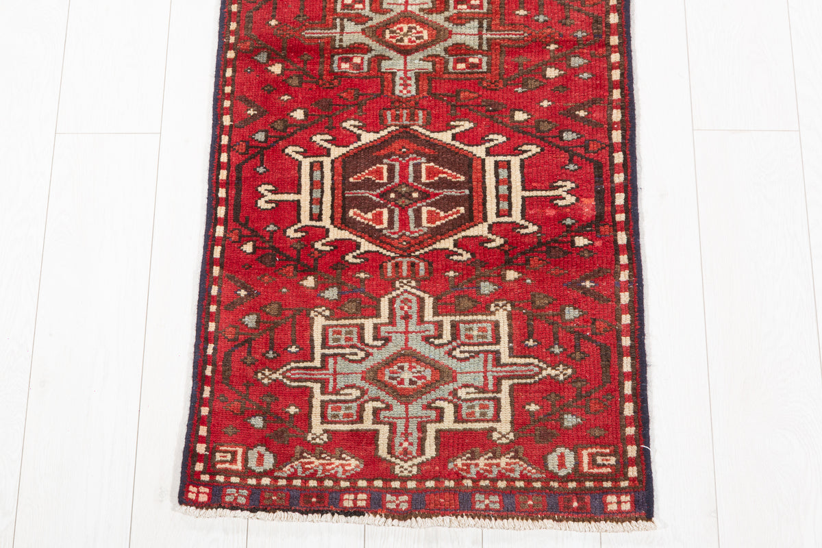 Vintage Geometric Narrow Runner Rug, Red – 10' 1" x 1' 10" (307 x 57 cm)