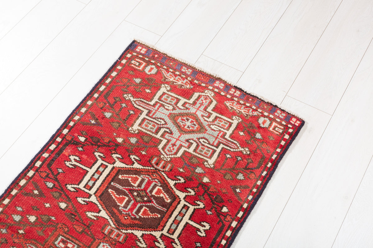 Vintage Geometric Narrow Runner Rug, Red – 10' 1" x 1' 10" (307 x 57 cm)