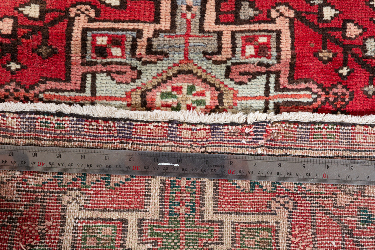 Vintage Geometric Narrow Runner Rug, Red – 10' 1" x 1' 10" (307 x 57 cm)