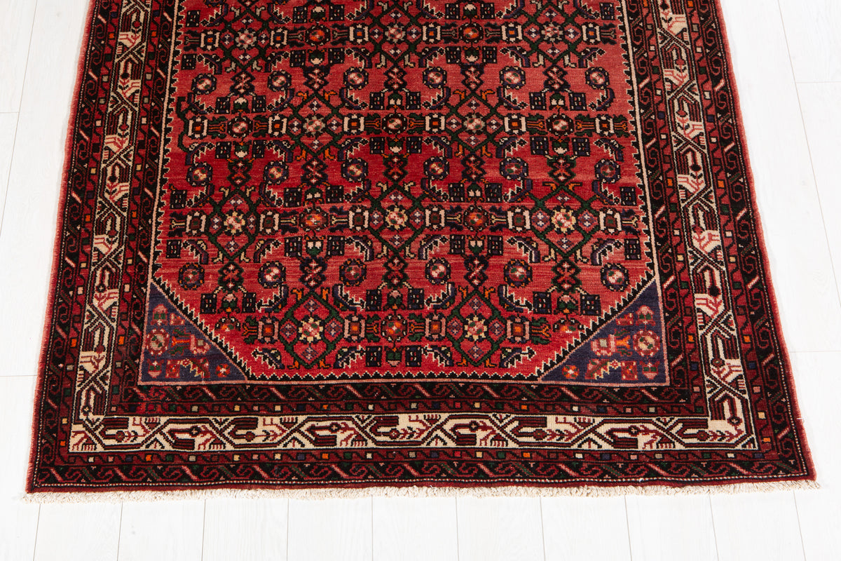 Vintage Red & Beige Wool Rug – 9' 1" x 4' 5" (278 x 135 cm)