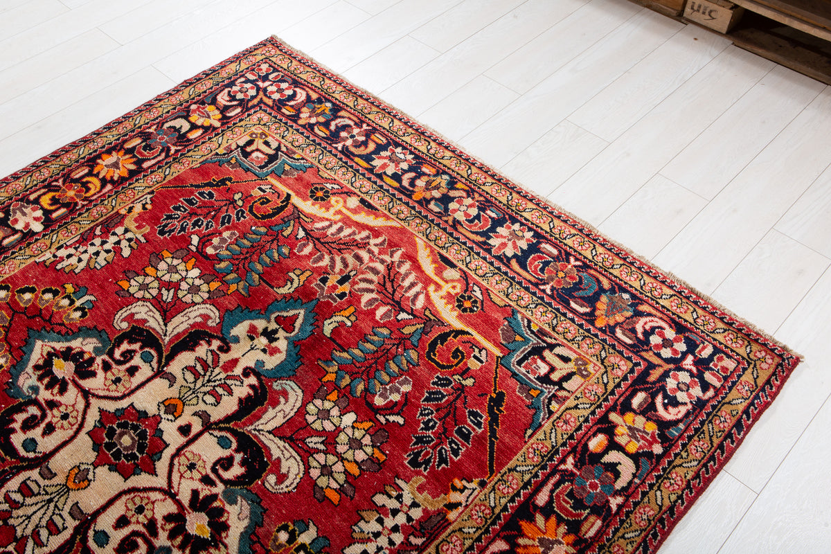 Rare Collectible Antique Red Floral Medallion Wool Rug – 6' 8" x 5' 6" (203 x 168 cm)