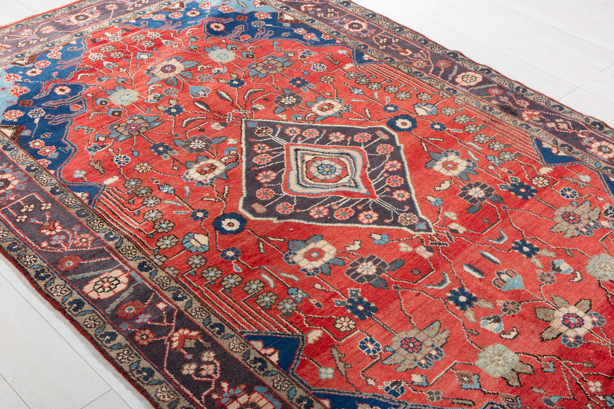 Vintage Red Geometric Medallion Wool Rug – 9' 2" x 5' 2" (279 x 158 cm)