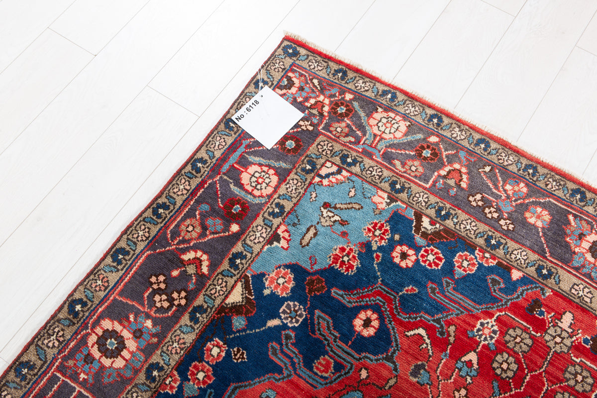 Vintage Red Geometric Medallion Wool Rug – 9' 2" x 5' 2" (279 x 158 cm)