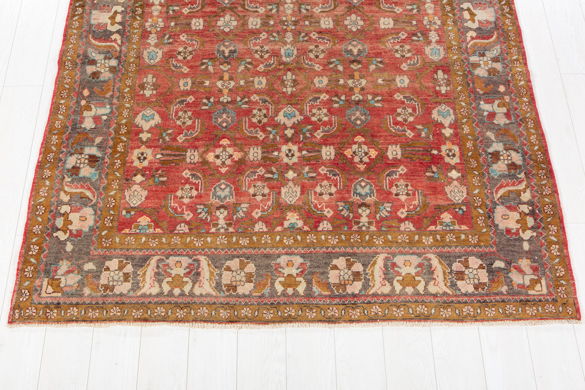 Rare Collectible Antique Faded Rust Red Wool Rug – 6' 5" x 5' 8" (196 x 173 cm)