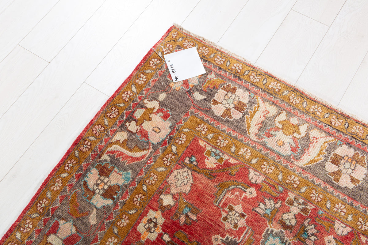 Rare Collectible Antique Faded Rust Red Wool Rug – 6' 5" x 5' 8" (196 x 173 cm)