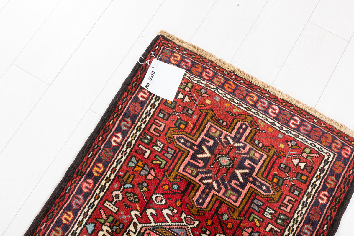 Vintage Narrow Repeating Geometric Medallion Runner Rug, Red – 9' 8" x 2' 5" (295 x 73 cm)