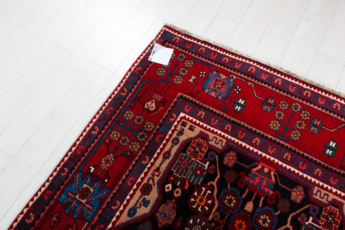 Vintage Black & Red Geometric Allover Wool Rug – 9' 10" x 5' 3" (300 x 161 cm)
