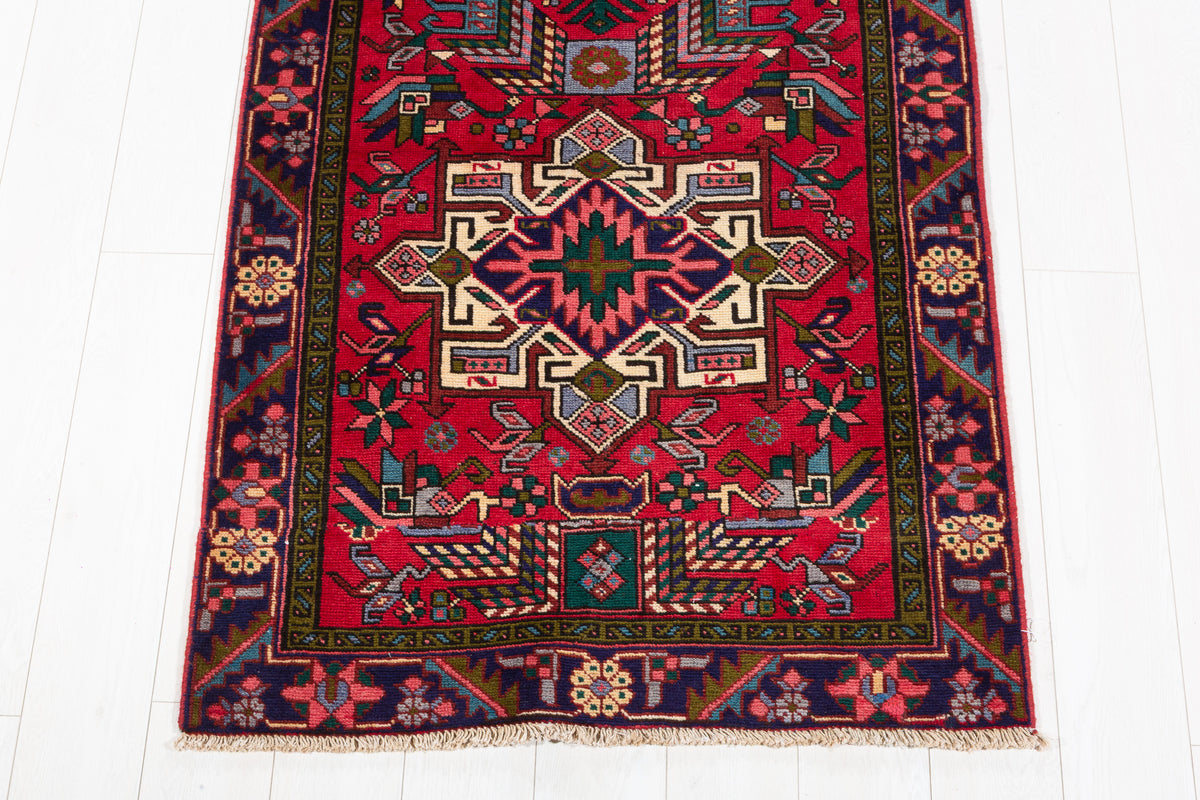 Vintage Geometric Medallion Runner Rug, Red – 12' 4" x 3' 1" (376 x 95 cm)