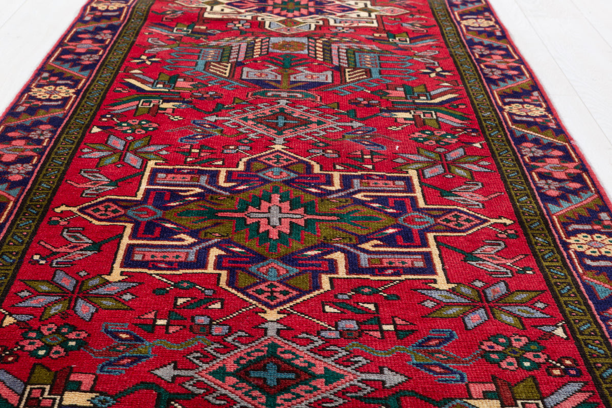 Vintage Geometric Medallion Runner Rug, Red – 12' 4" x 3' 1" (376 x 95 cm)