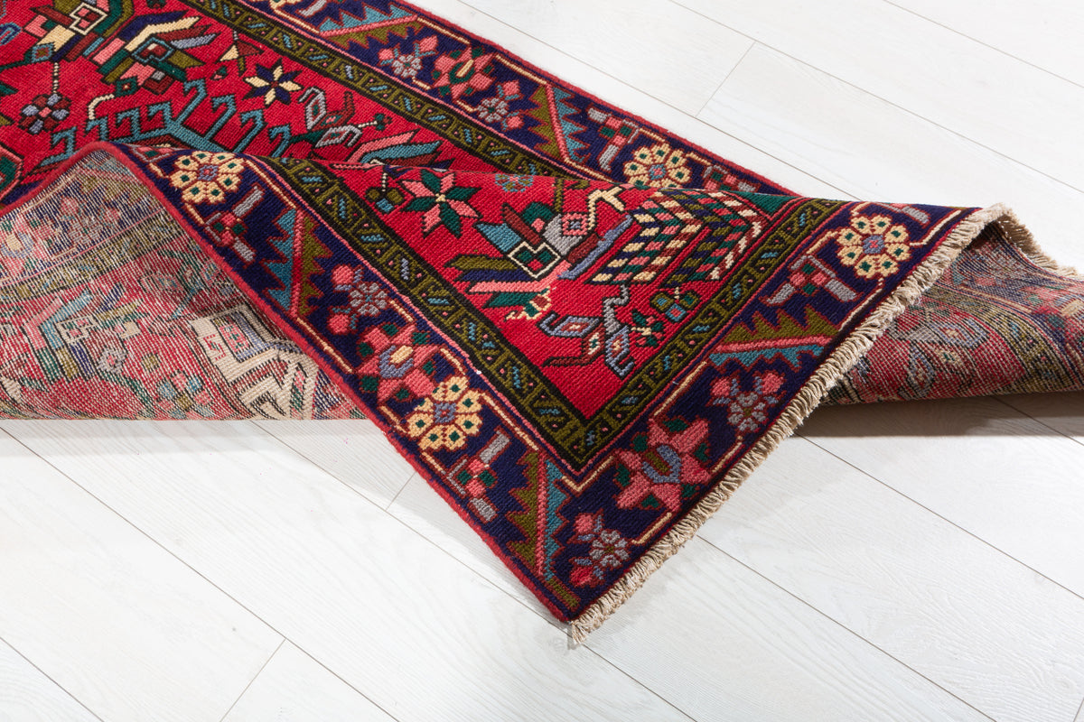 Vintage Geometric Medallion Runner Rug, Red – 12' 4" x 3' 1" (376 x 95 cm)