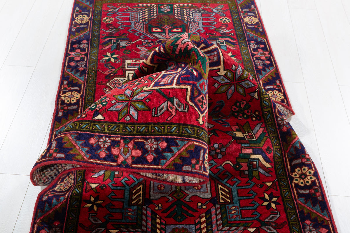 Vintage Geometric Medallion Runner Rug, Red – 12' 4" x 3' 1" (376 x 95 cm)