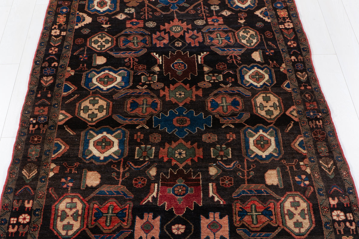 Rare Collectible Antique Black & Rust Red Wool Rug – 10' 6" x 5' 1" (321 x 154 cm)