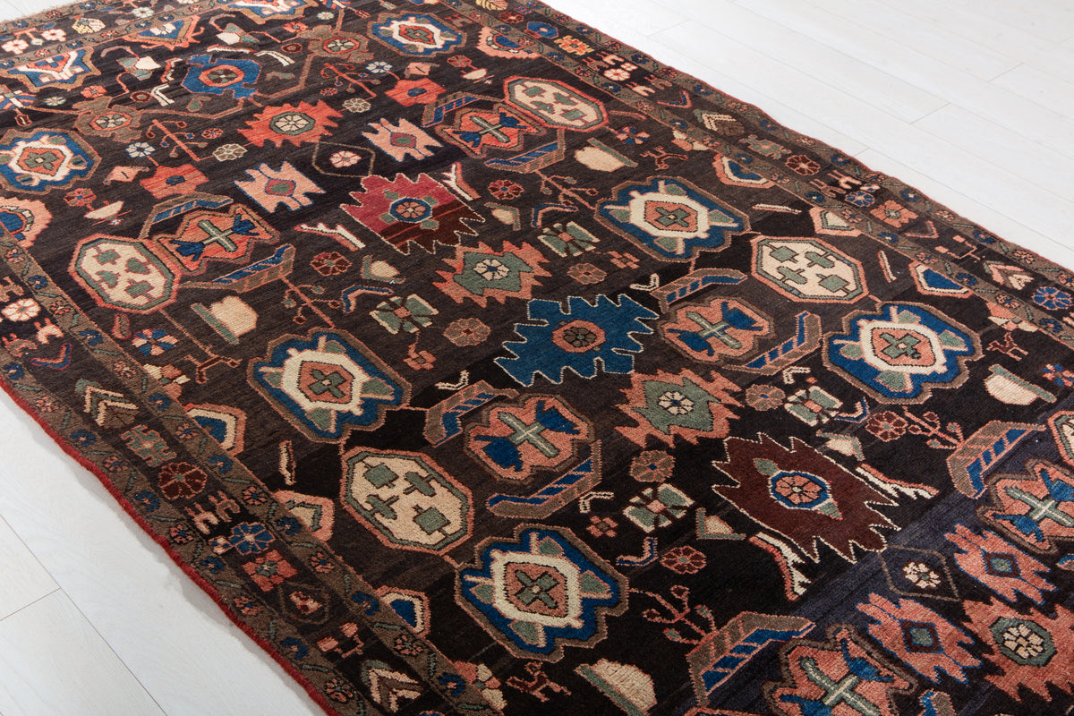 Rare Collectible Antique Black & Rust Red Wool Rug – 10' 6" x 5' 1" (321 x 154 cm)