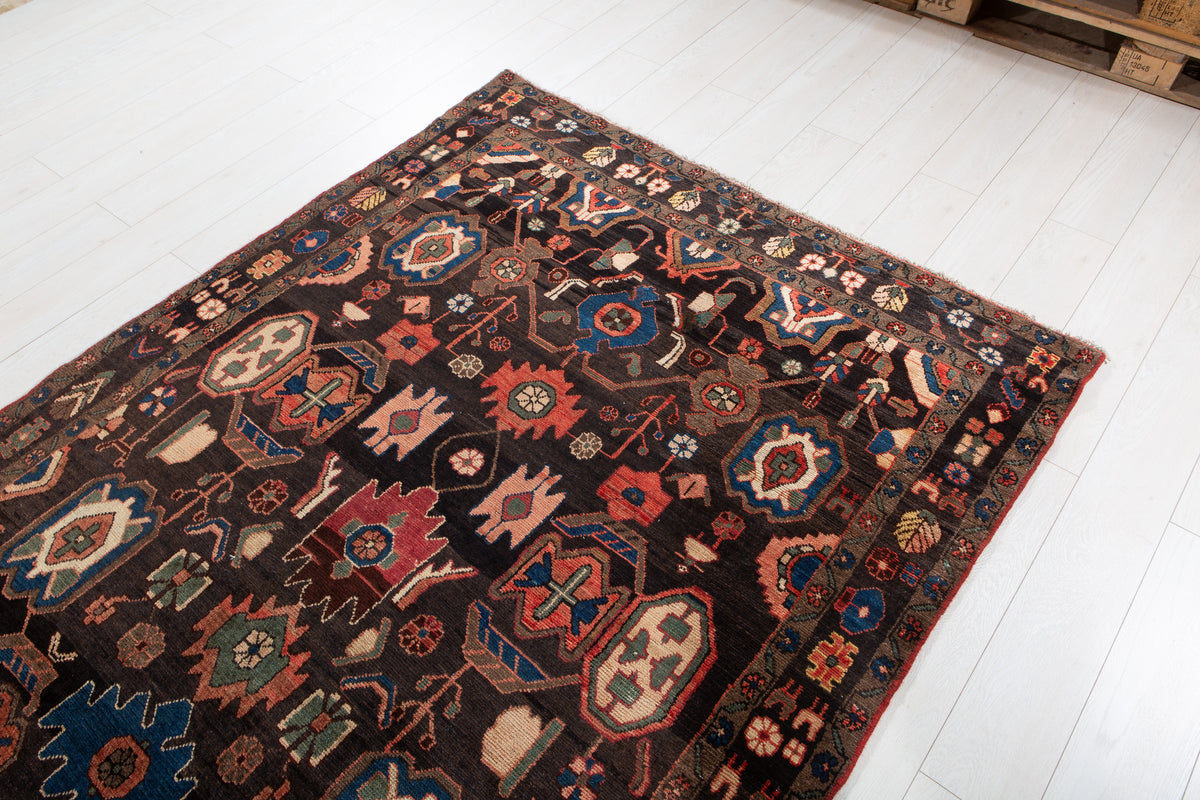 Rare Collectible Antique Black & Rust Red Wool Rug – 10' 6" x 5' 1" (321 x 154 cm)