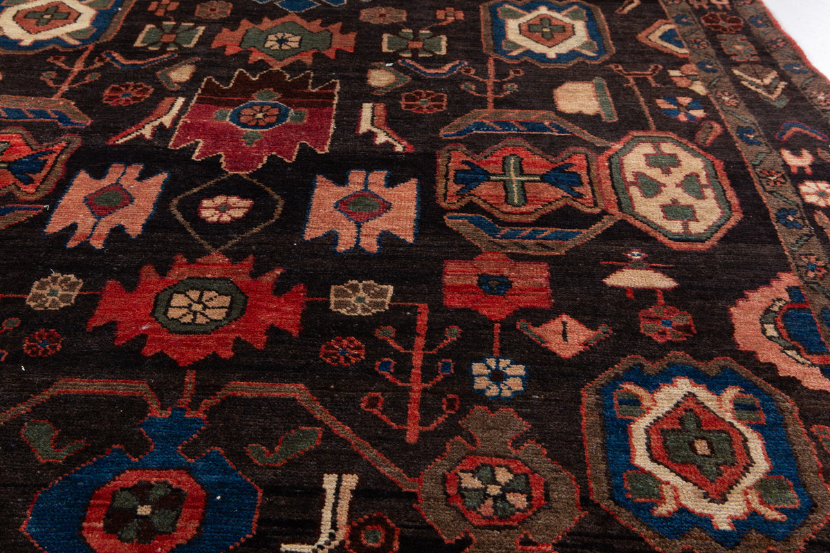 Rare Collectible Antique Black & Rust Red Wool Rug – 10' 6" x 5' 1" (321 x 154 cm)