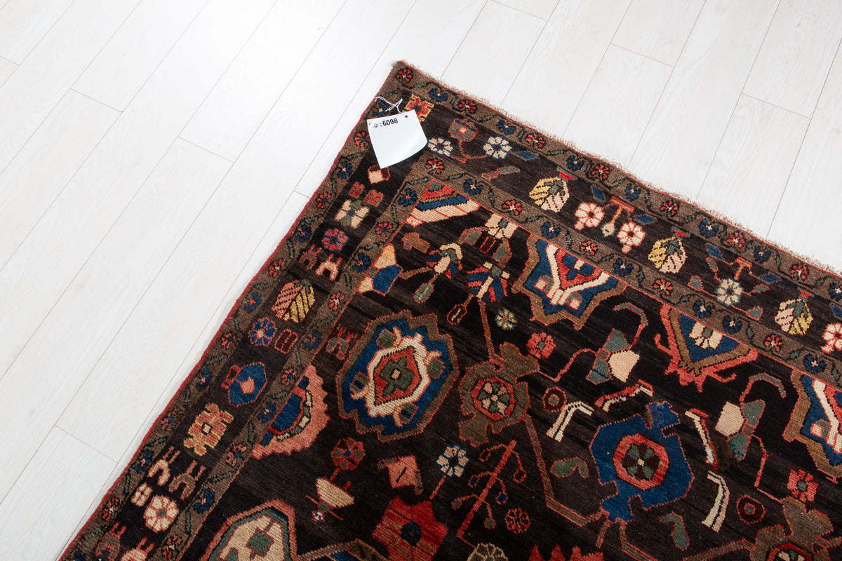 Rare Collectible Antique Black & Rust Red Wool Rug – 10' 6" x 5' 1" (321 x 154 cm)