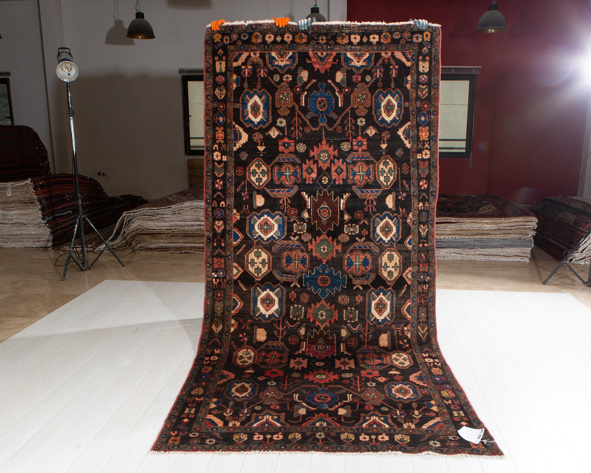 Rare Collectible Antique Black & Rust Red Wool Rug – 10' 6" x 5' 1" (321 x 154 cm)