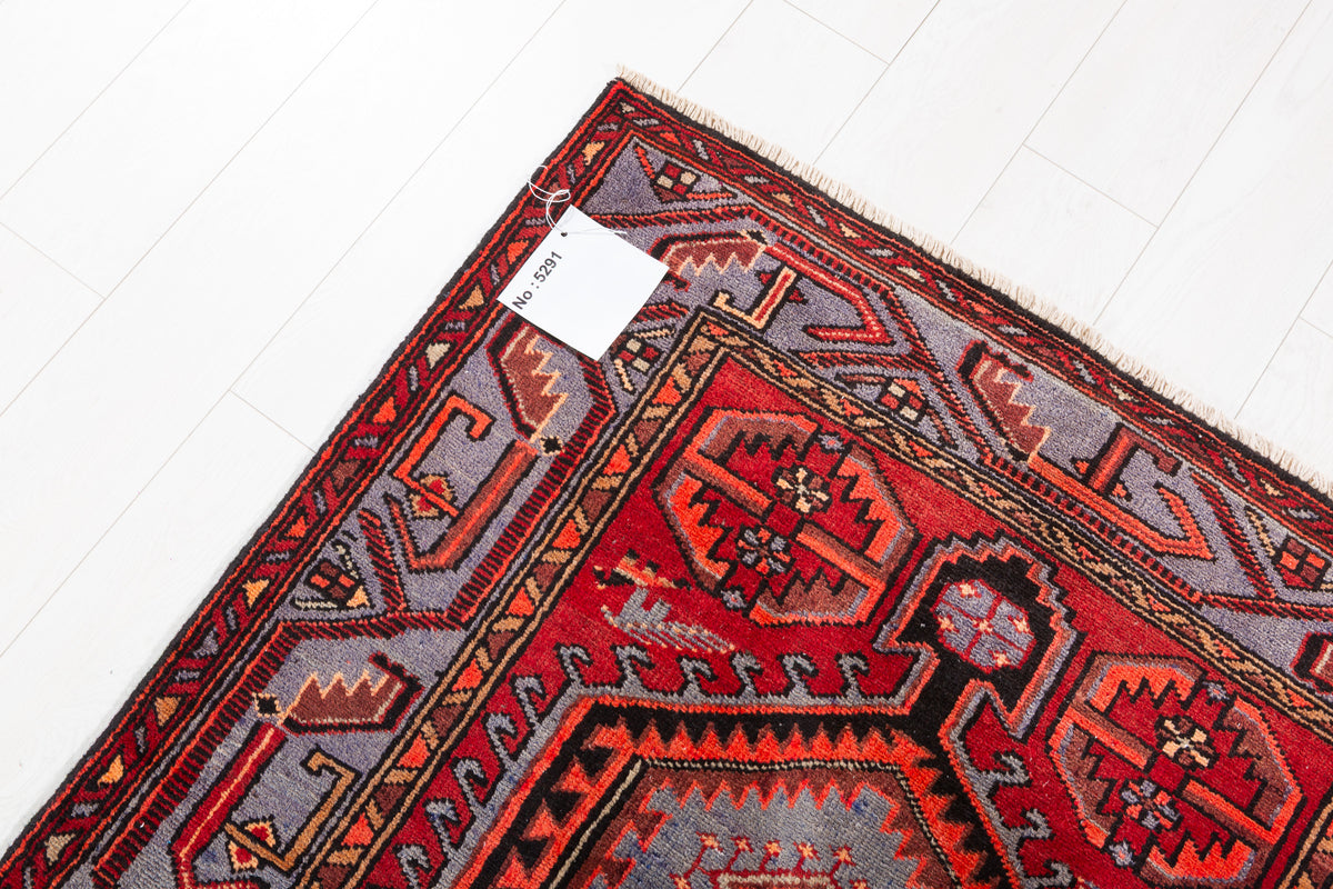 Vintage Geometric Medallion Runner Rug, Red & Blue – 10' 5" x 3' 6" (318 x 107 cm)