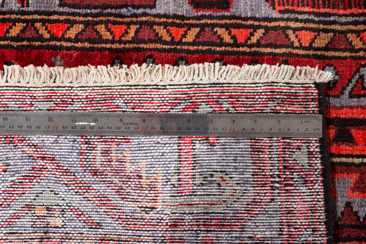 Vintage Geometric Medallion Runner Rug, Red & Blue – 10' 5" x 3' 6" (318 x 107 cm)