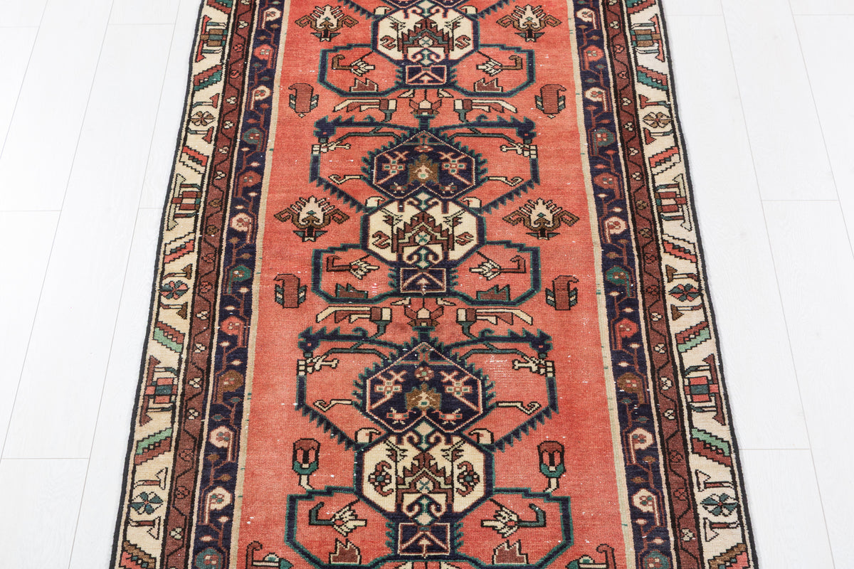 Vintage Medallion Runner Rug, Faded Red – 13' 2" x 3' 3" (402 x 98 cm)