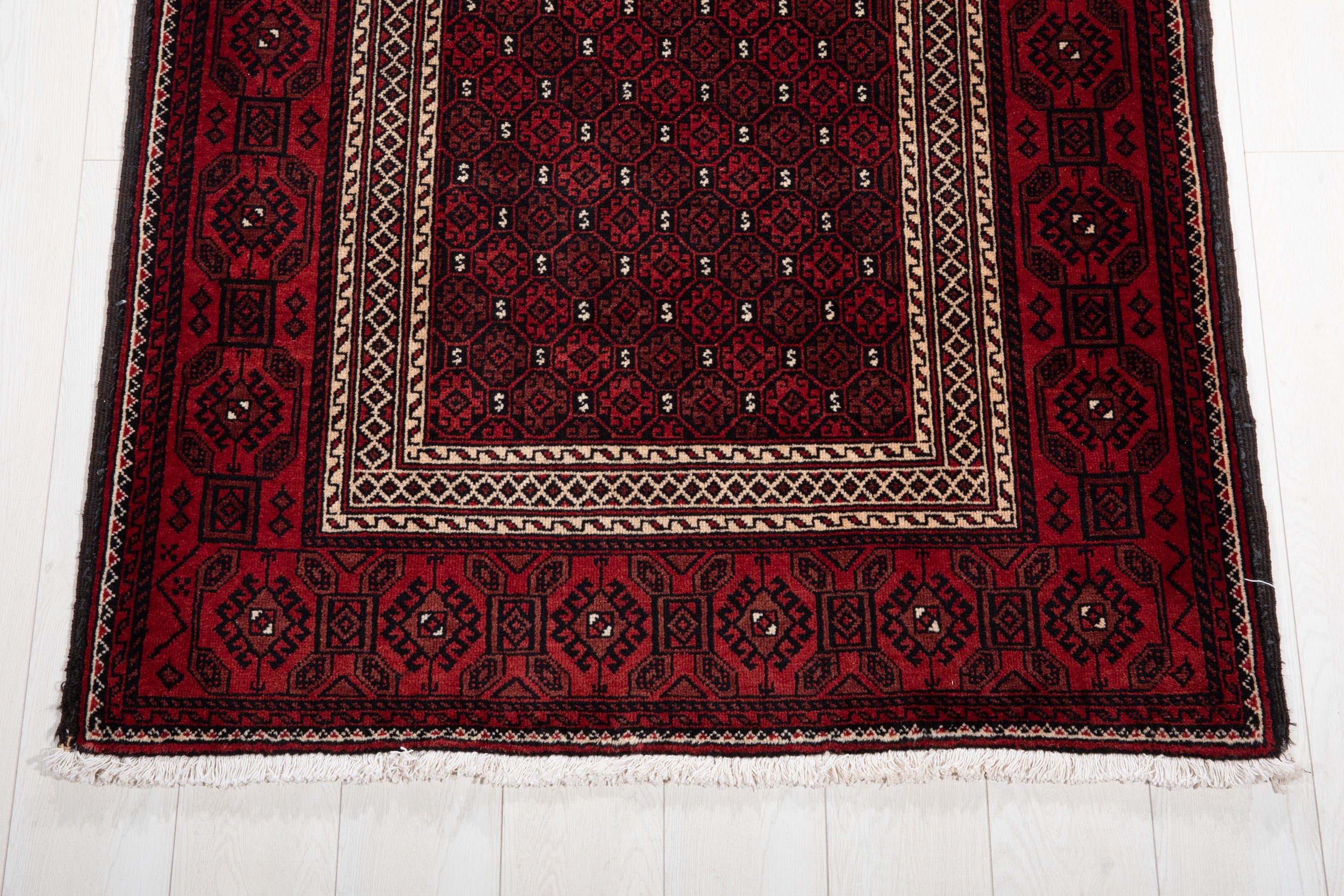 Fine Vintage Baluch Allover Wool Rug, Red, 4x7 – 7' 1" x 3' 7" (215 x 110 cm)