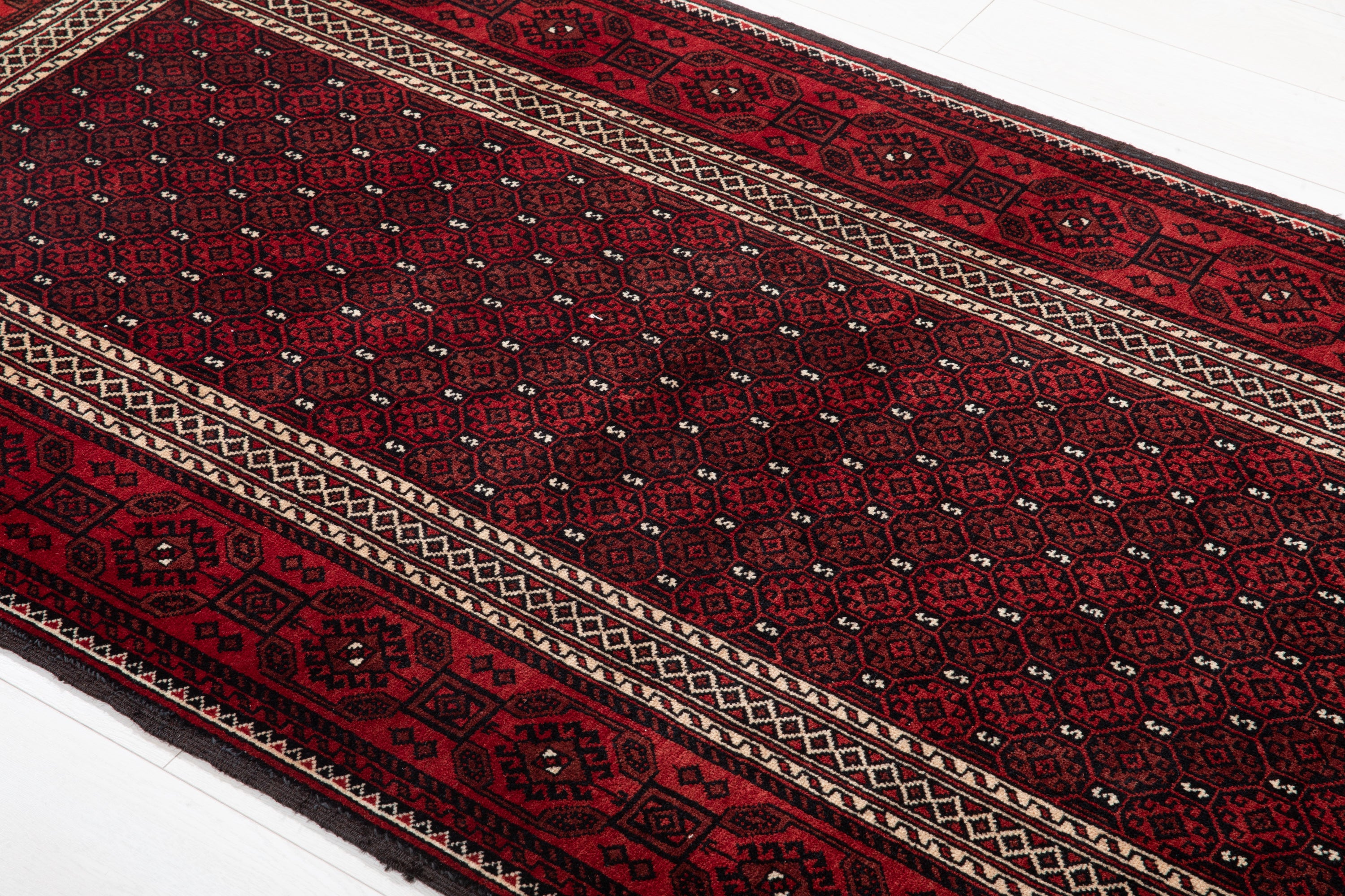Fine Vintage Baluch Allover Wool Rug, Red, 4x7 – 7' 1" x 3' 7" (215 x 110 cm)