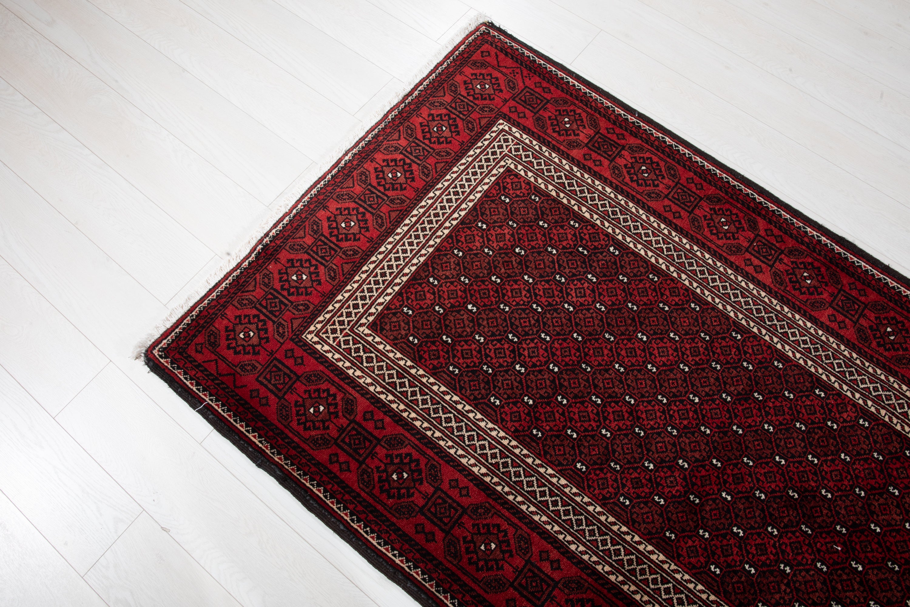 Fine Vintage Baluch Allover Wool Rug, Red, 4x7 – 7' 1" x 3' 7" (215 x 110 cm)