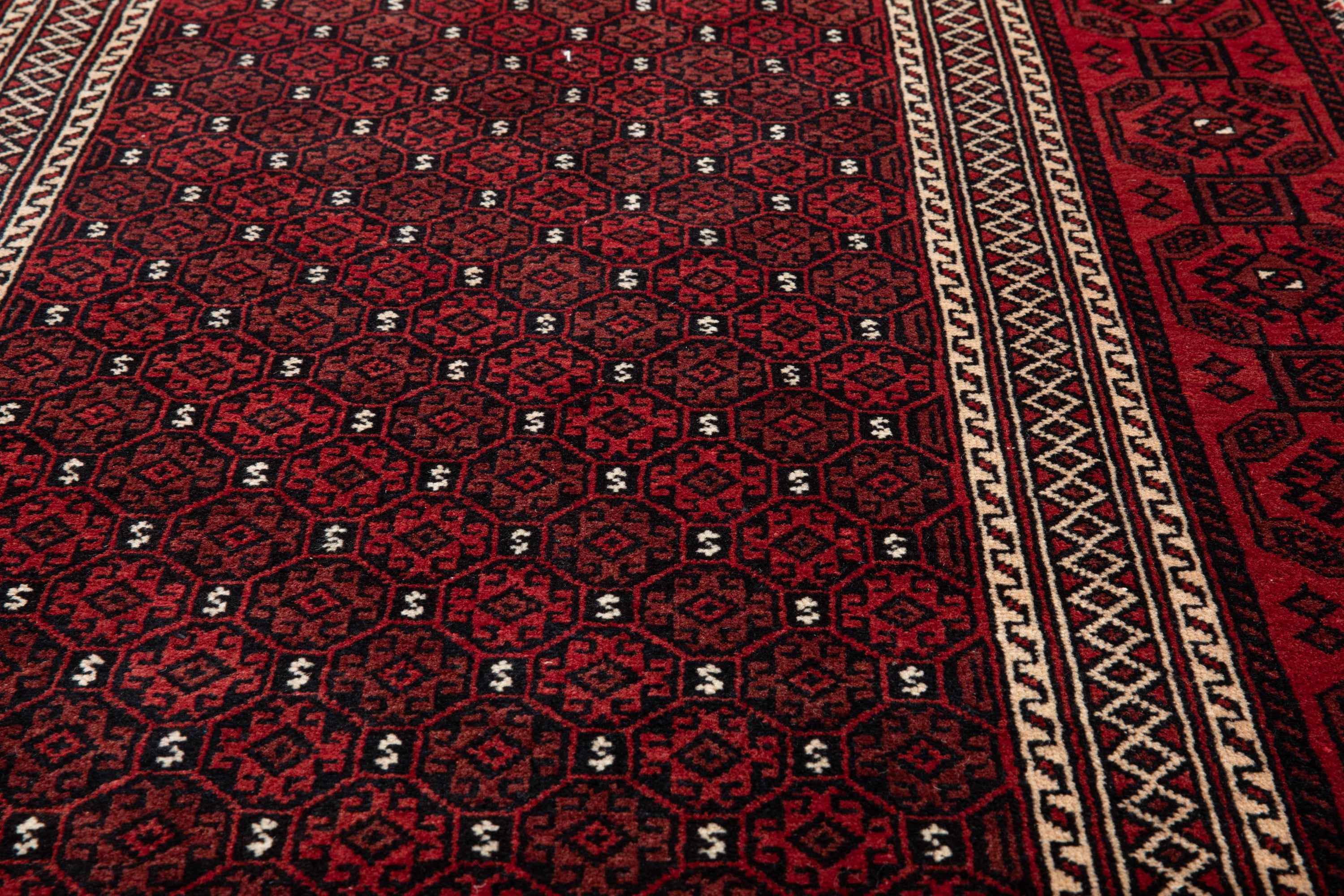 Fine Vintage Baluch Allover Wool Rug, Red, 4x7 – 7' 1" x 3' 7" (215 x 110 cm)
