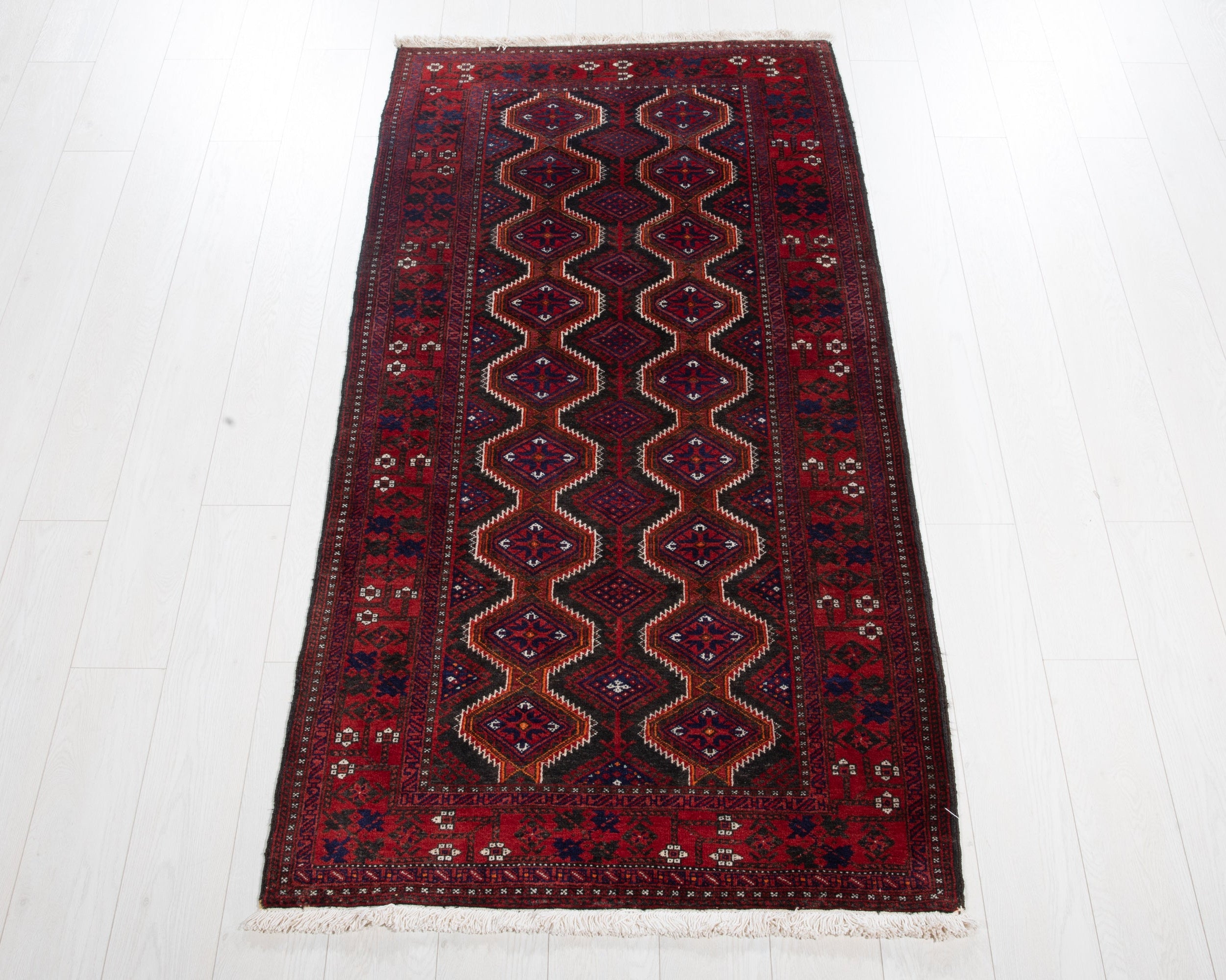 Fine Vintage Baluch Wool Rug, Black & Red, 3x6 – 6' 2" x 3' 2" (189 x 96 cm)