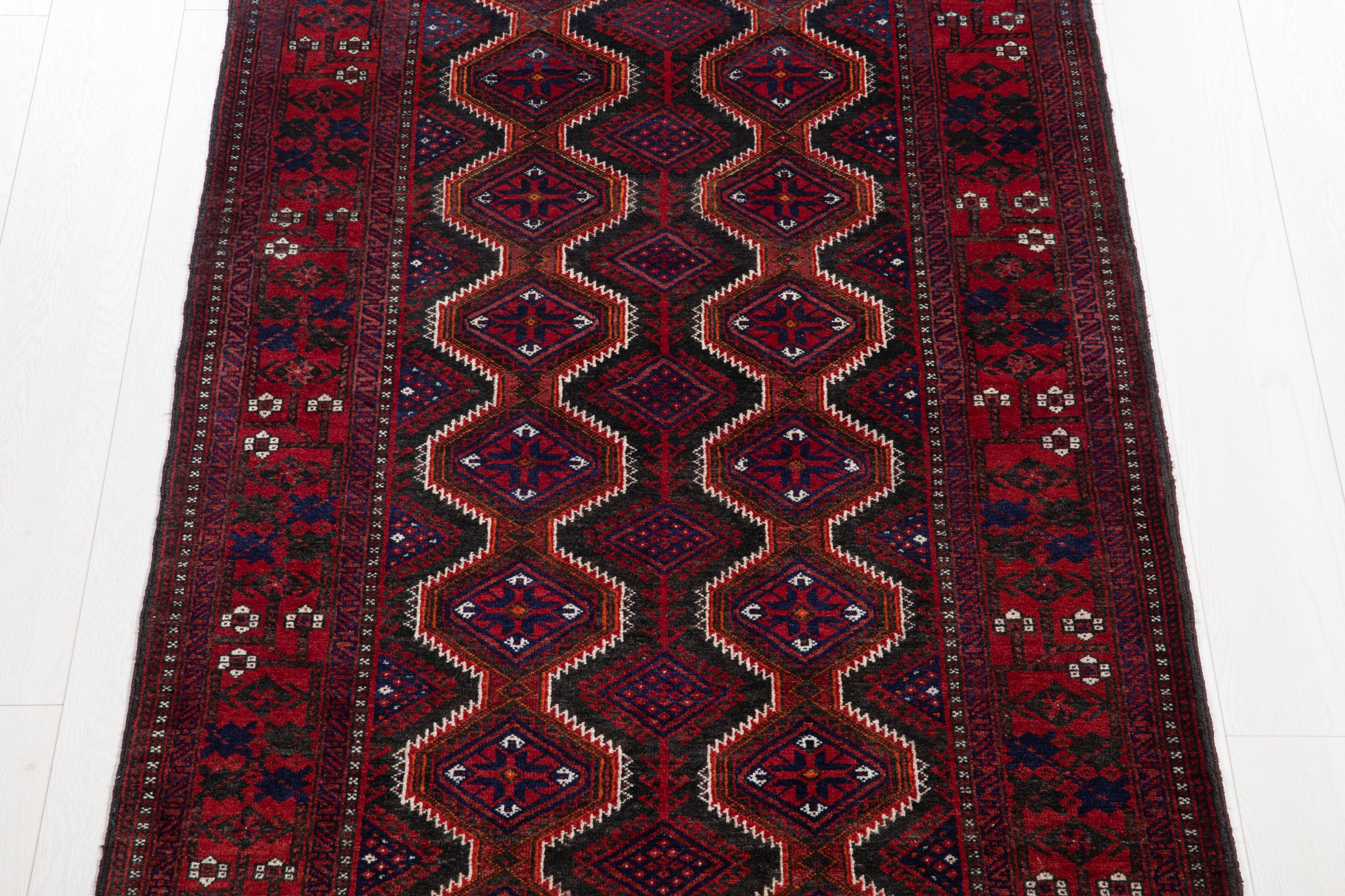 Fine Vintage Baluch Wool Rug, Black & Red, 3x6 – 6' 2" x 3' 2" (189 x 96 cm)
