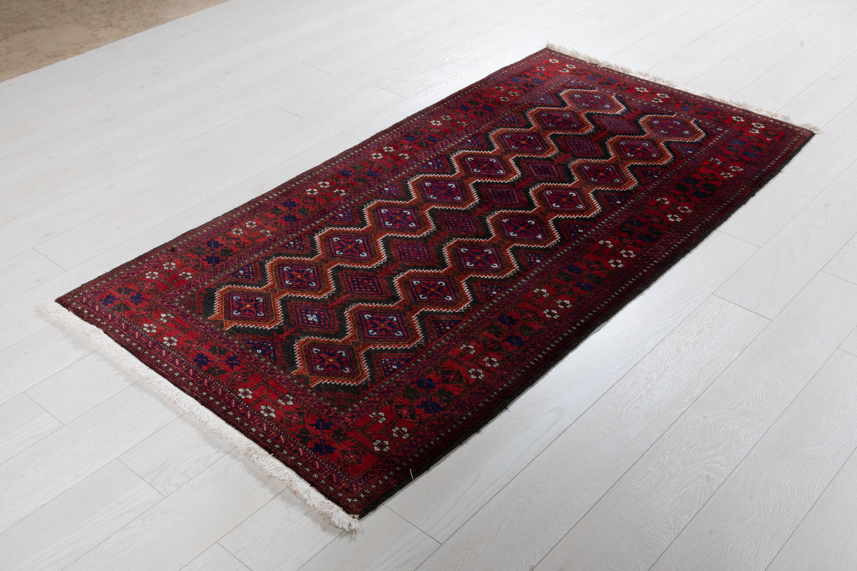 Fine Vintage Baluch Wool Rug, Black & Red, 3x6 – 6' 2" x 3' 2" (189 x 96 cm)