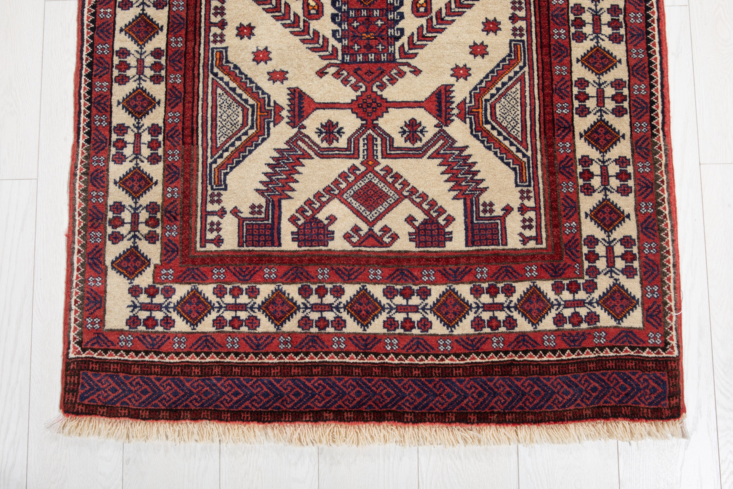 Collectible Fine Vintage Baluch Tree of Life Wool Rug, Beige, 3x6 – 5' 6" x 3' 0" (168 x 92 cm)