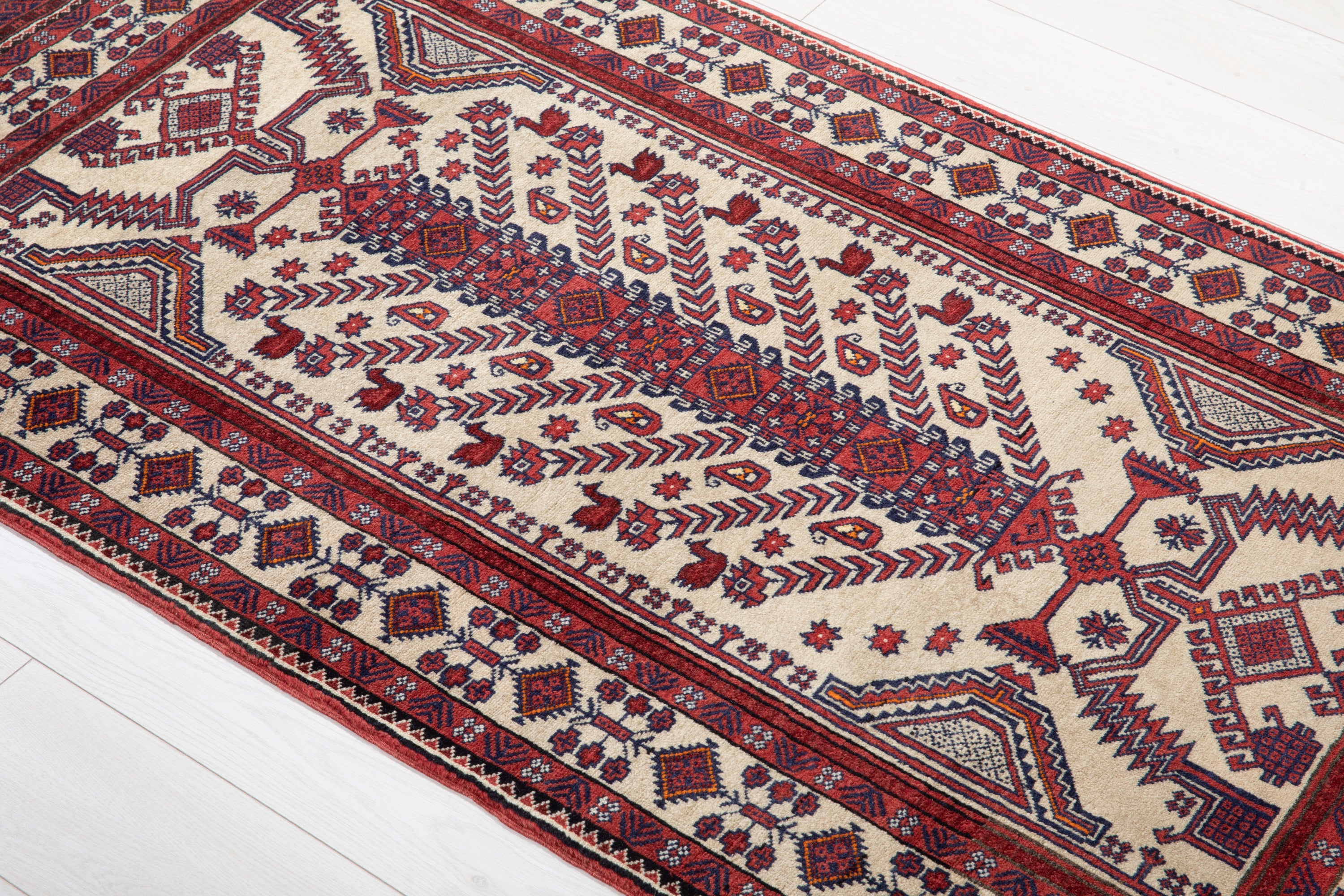 Collectible Fine Vintage Baluch Tree of Life Wool Rug, Beige, 3x6 – 5' 6" x 3' 0" (168 x 92 cm)