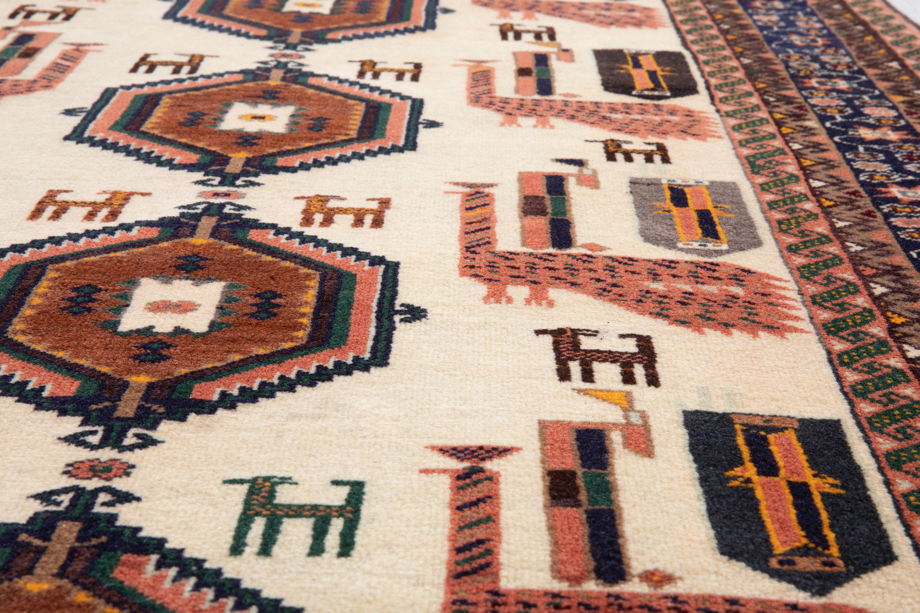 Collectible Fine Vintage Baluch Peacock Wool Rug, Beige, 4x6 – 6' 4" x 3' 6" (194 x 107 cm)