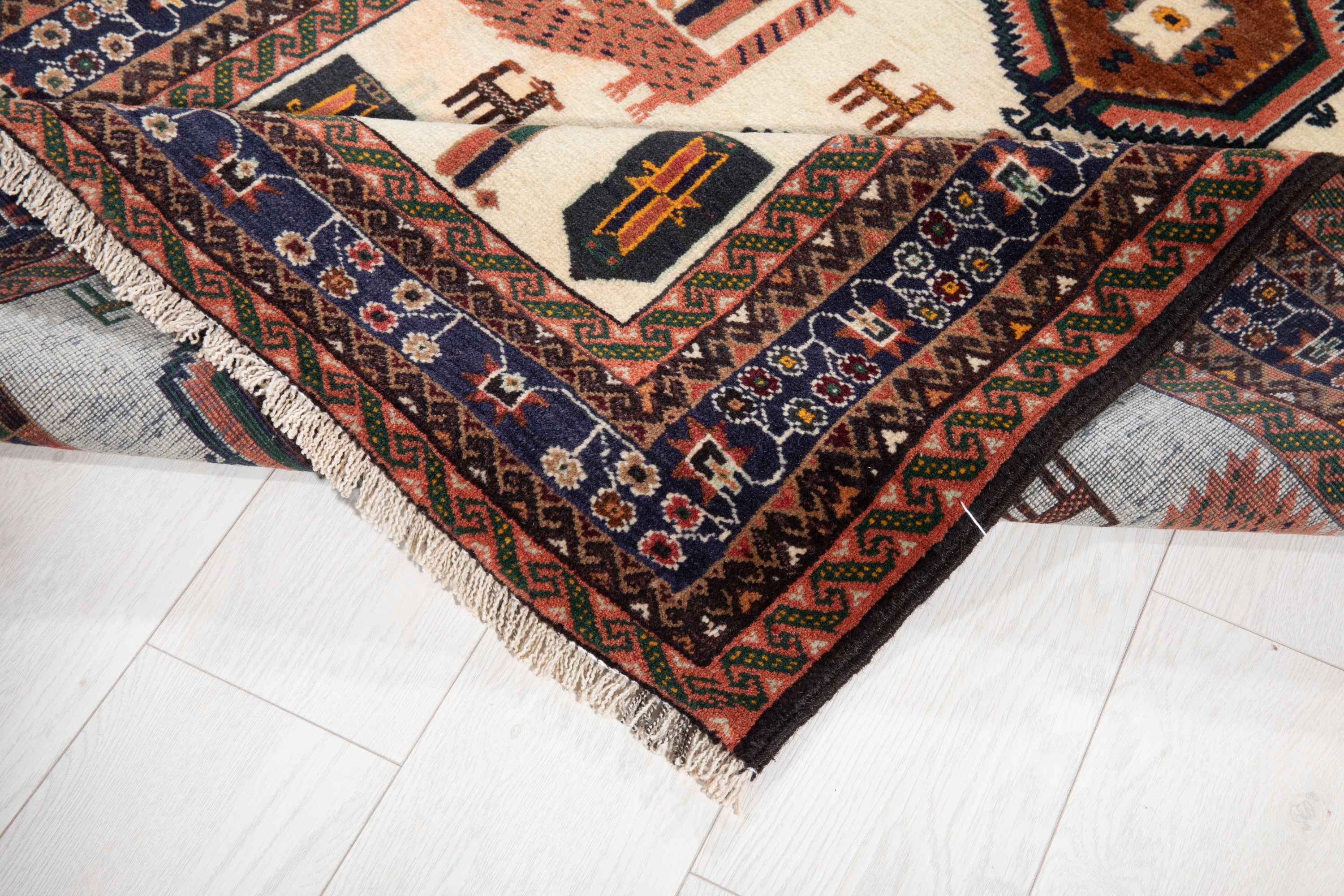 Collectible Fine Vintage Baluch Peacock Wool Rug, Beige, 4x6 – 6' 4" x 3' 6" (194 x 107 cm)