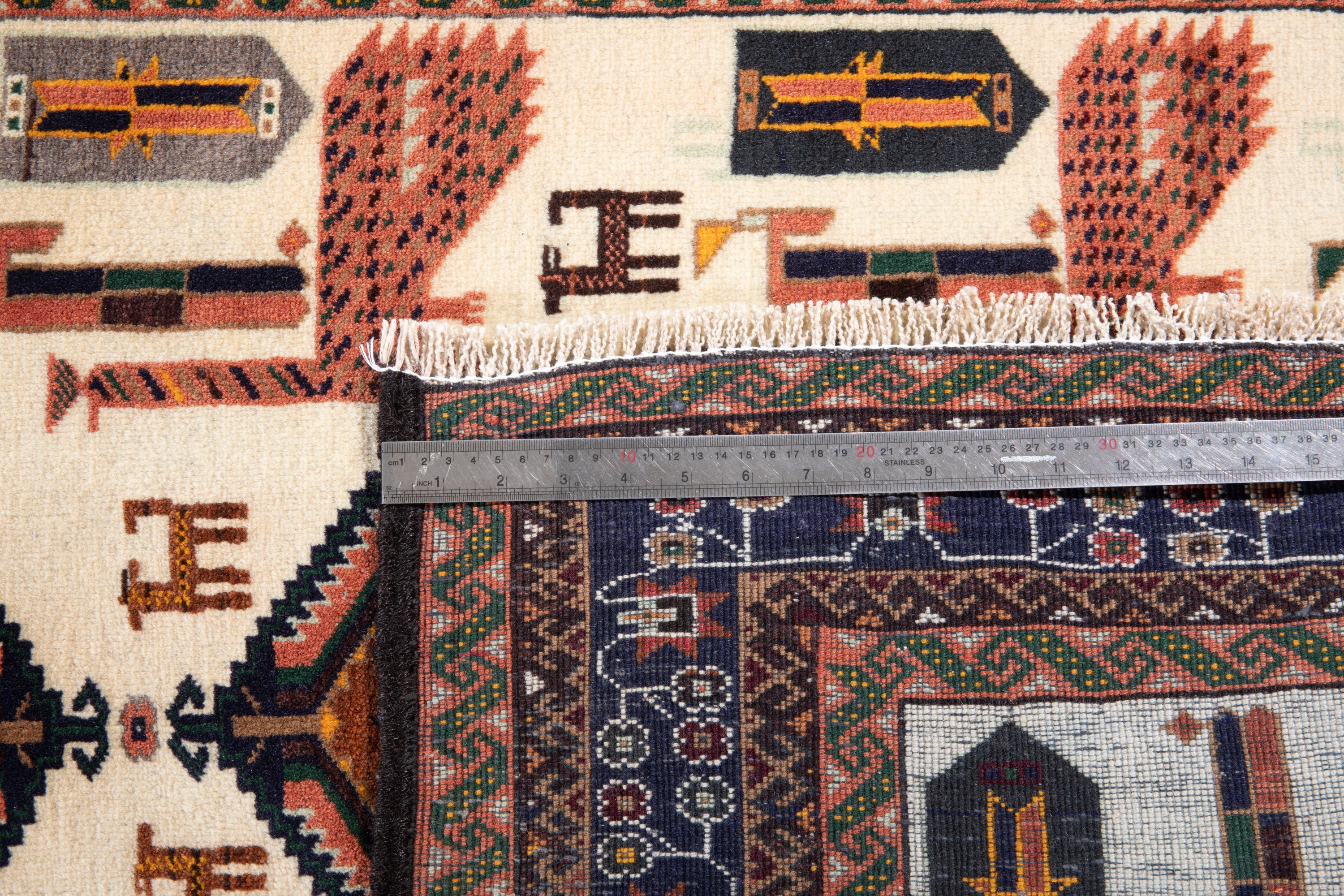Collectible Fine Vintage Baluch Peacock Wool Rug, Beige, 4x6 – 6' 4" x 3' 6" (194 x 107 cm)