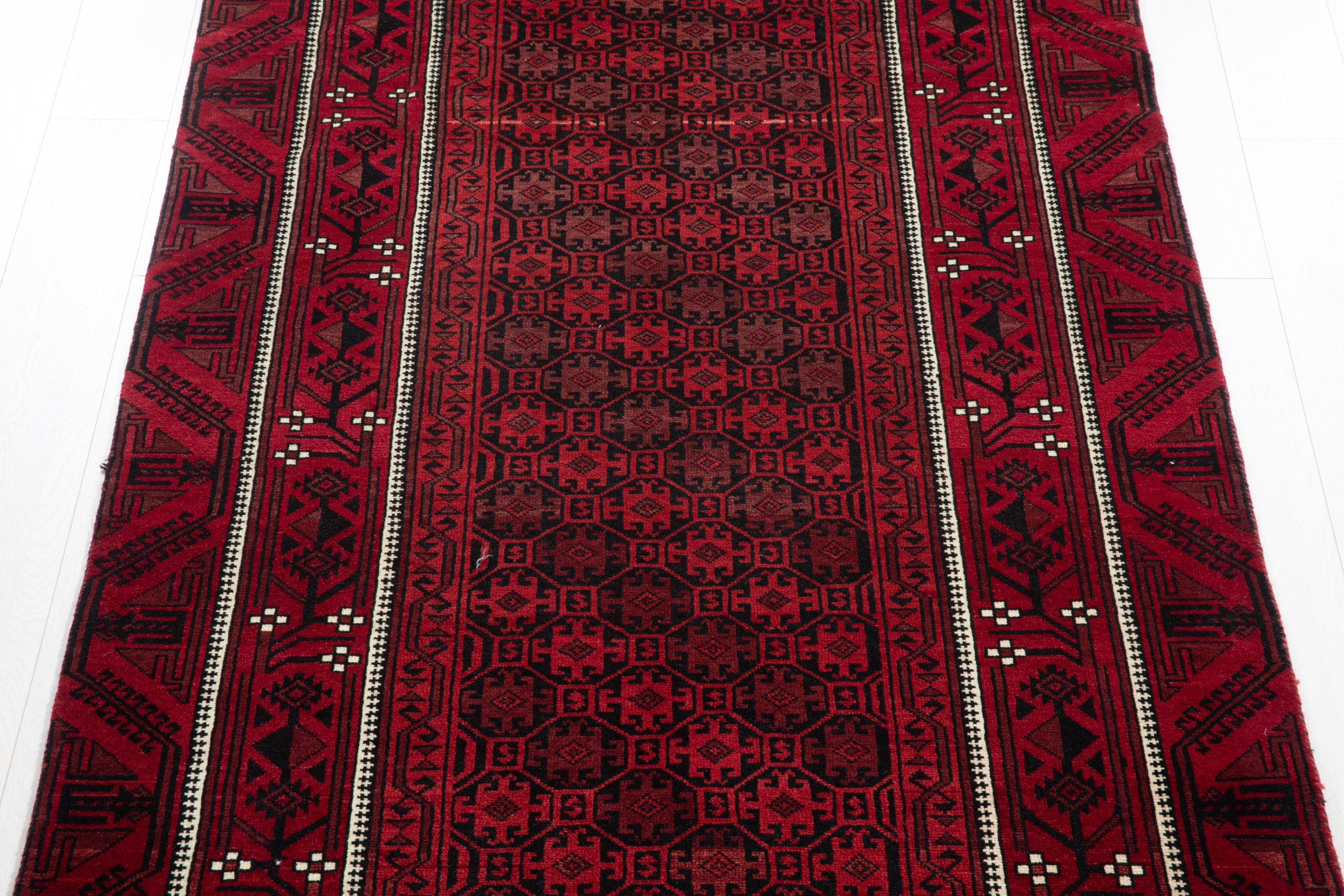 Fine Vintage Baluch Allover Wool Rug, Deep Red, 4x8 – 7' 8" x 3' 11" (235 x 120 cm)