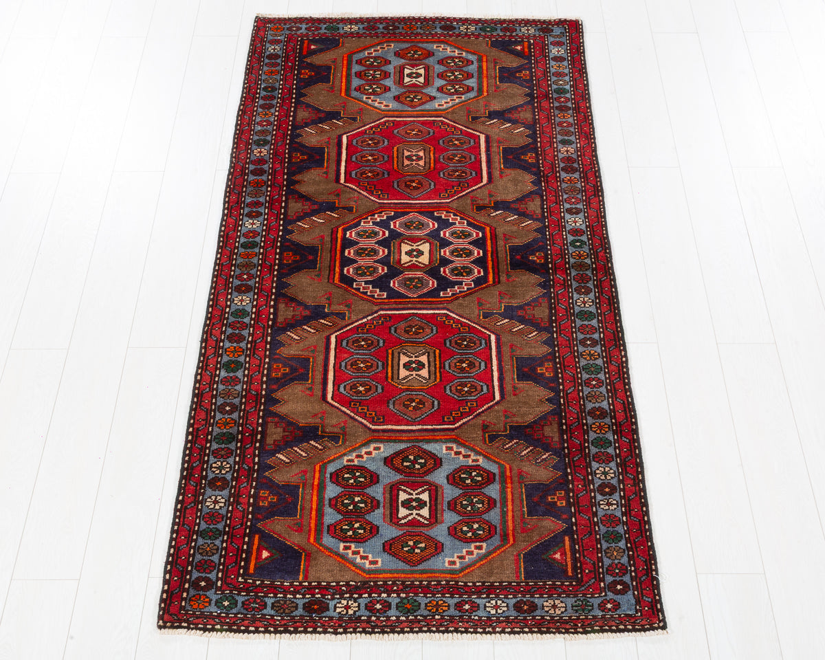 Vintage Tarom Red Finely Drawn All-Over Pattern Area Rug in red, brown, blue, SKU 5402