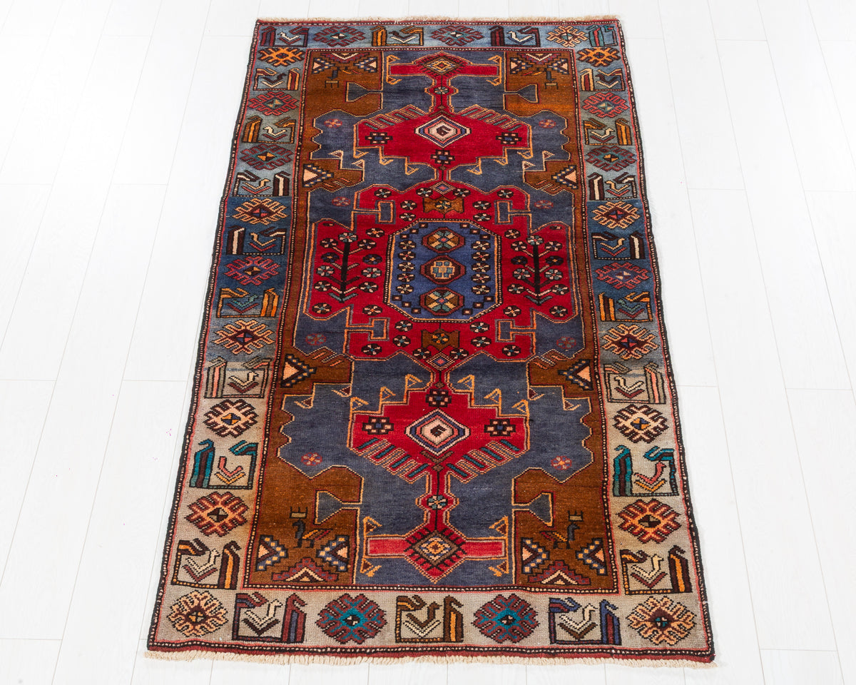 Vintage Tarom Brown Dark All-Over Lattice Area Rug in brown, red, slate blue, SKU 5404