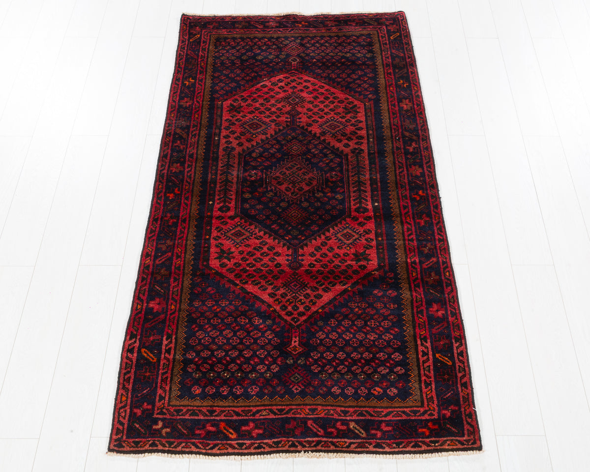 Vintage Zanjan Red Dense Floral All-Over Pattern Area Rug in red, deep navy, black, SKU 5405